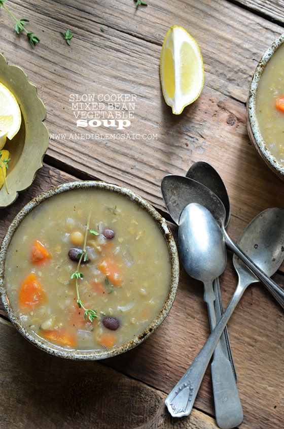 Slow Cooker Mixed Bean Vegetable Soup {Vegan}