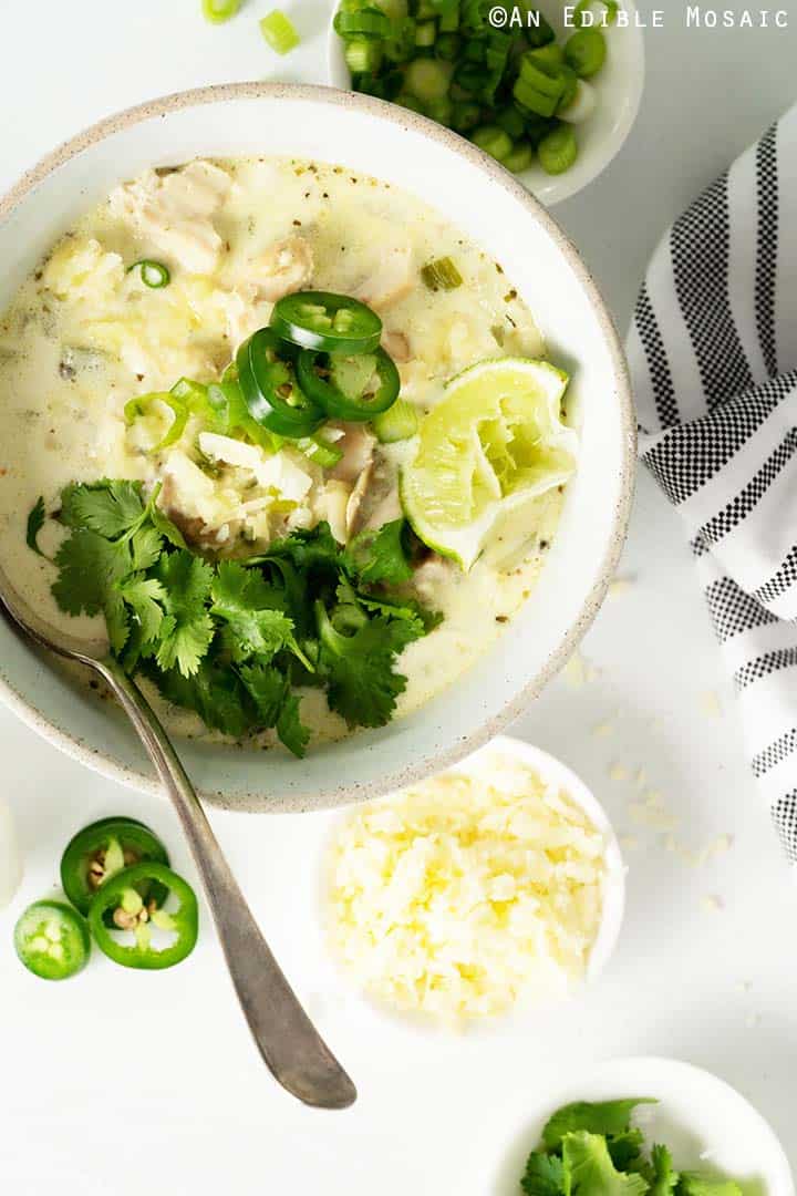 Creamy White Chicken Chili Recipe (Beanless; Keto; Low Carb)