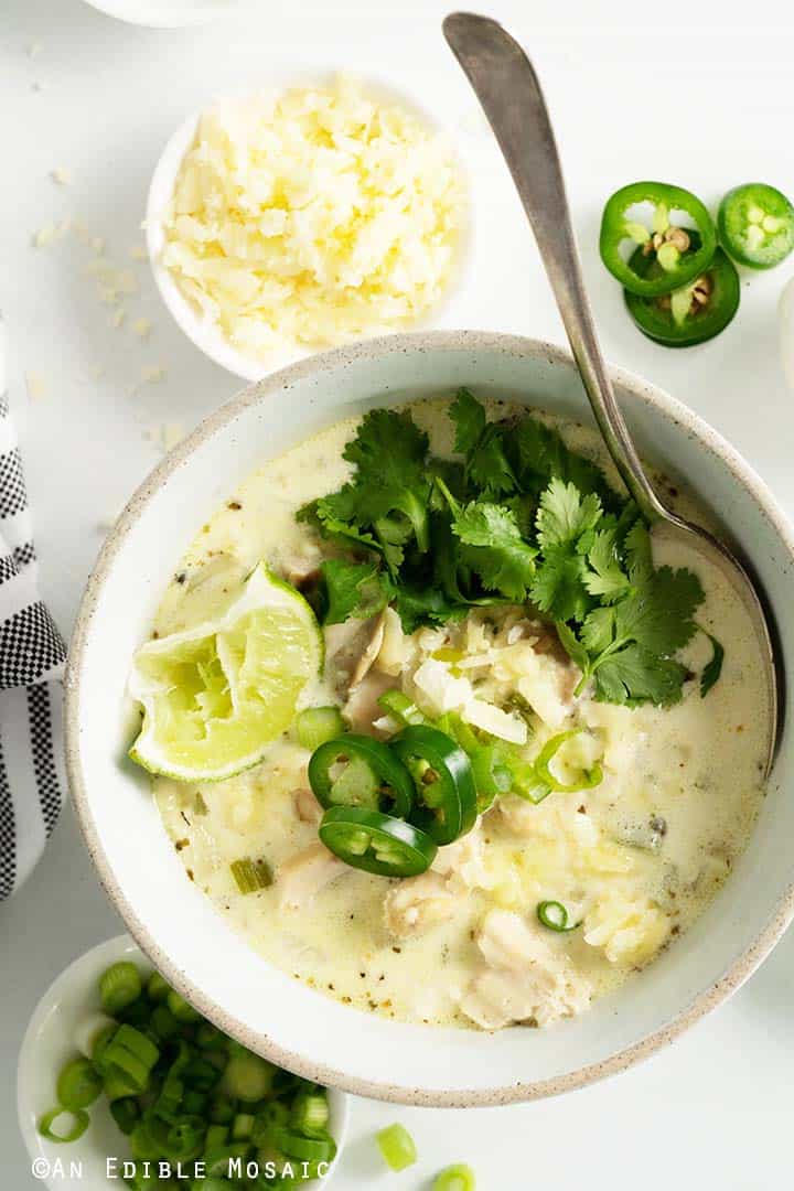 Creamy White Chicken Chili Recipe (Beanless; Keto; Low Carb)