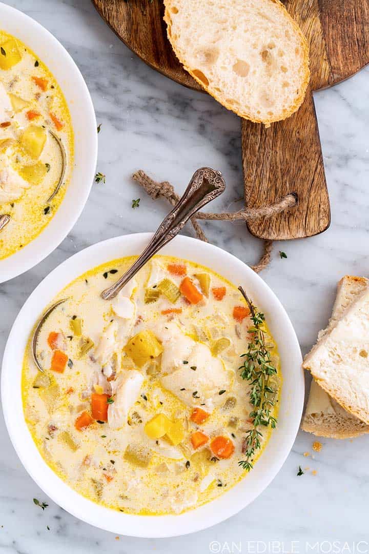 Easy Creamy New England Fish Chowder Recipe - An Edible Mosaic™