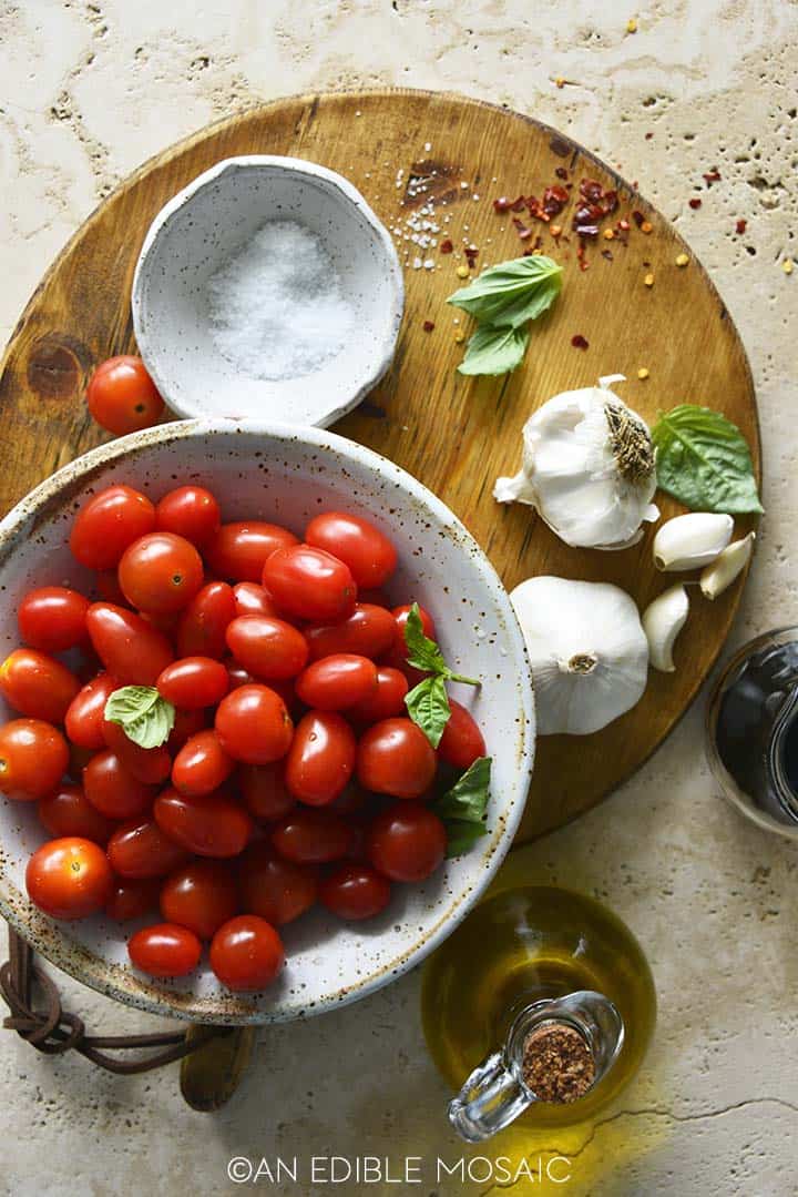 Oven Roasted Tomatoes Recipe with Pasta, Pine Nuts, and Mozzarella - An