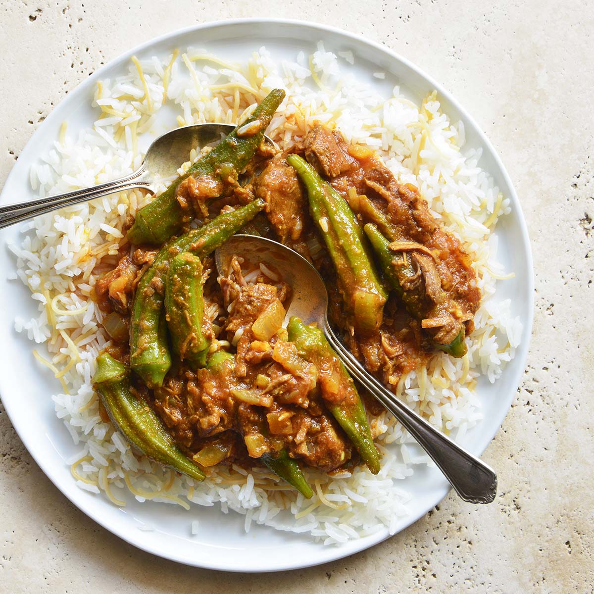 Persian Okra Stew with Meat Recipe (Khoresh Bamieh)